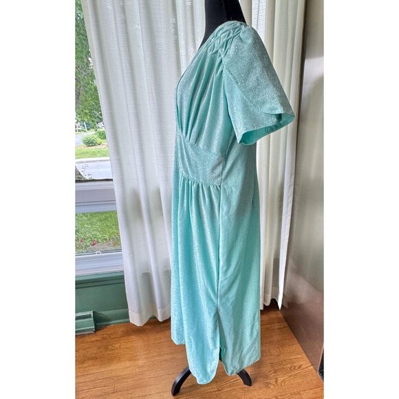 Vintage 80s dress, aqua, silver metallic thread, shimmery cocktail/evening dress - Picture 5 of 10
